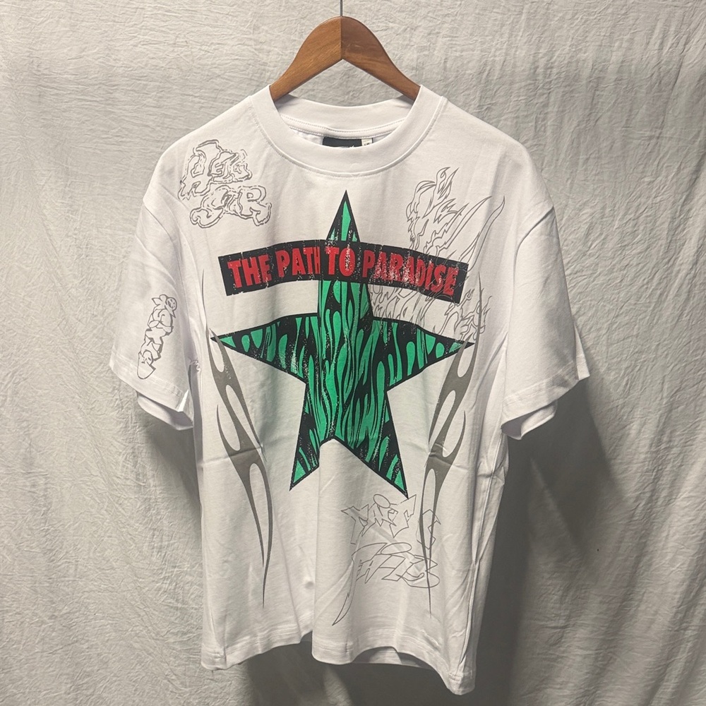 Hellstar White Graphic Tee with Green Star